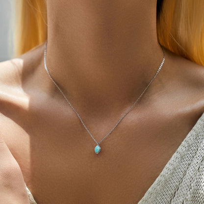 Link Chain Necklace 925 Sterling Silver Vintage Irregular Wave Metal Opal Pendant Necklace For Women Fine Jewelry