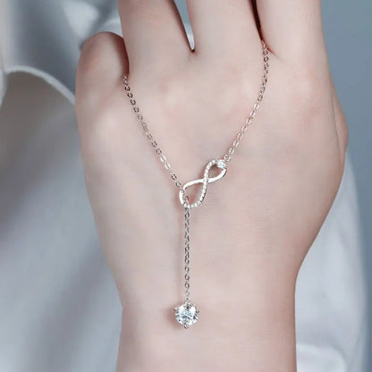 Round Moissanite Infinity Charm Pendant Necklace for Women S925 Sterling Silver Necklaces Chains Wedding Jewelry Gifts