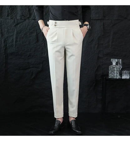 High Quality Italian Style High-waisted Suit Pants Fashion Neapolitan Men's Slim Fit Business Office Social Wedding Trousers