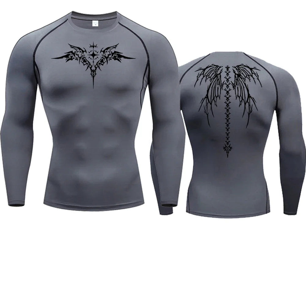 Men's Compression Shirt Anime Print Gym Sport Quick Dry Gym TShirts Fitness Athletic Undershirts Elasticity Tops Tee Summer Male