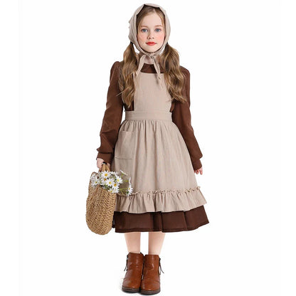 Girl Costume Colonial Farm Village Girl Costumes Prairie Dress Child Kids 2-4Y 4-10Y 10-16Y Tween Teens