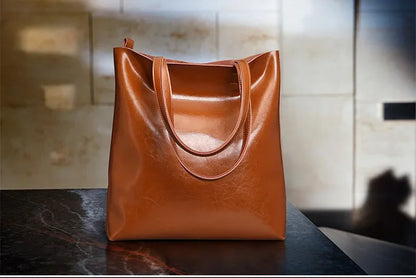 2024 Office Hand Shoulder Bags For Women Tote Cow Leather Bag Ladies Genuine Leather Handbags Big Women Bag Large Vintage Female