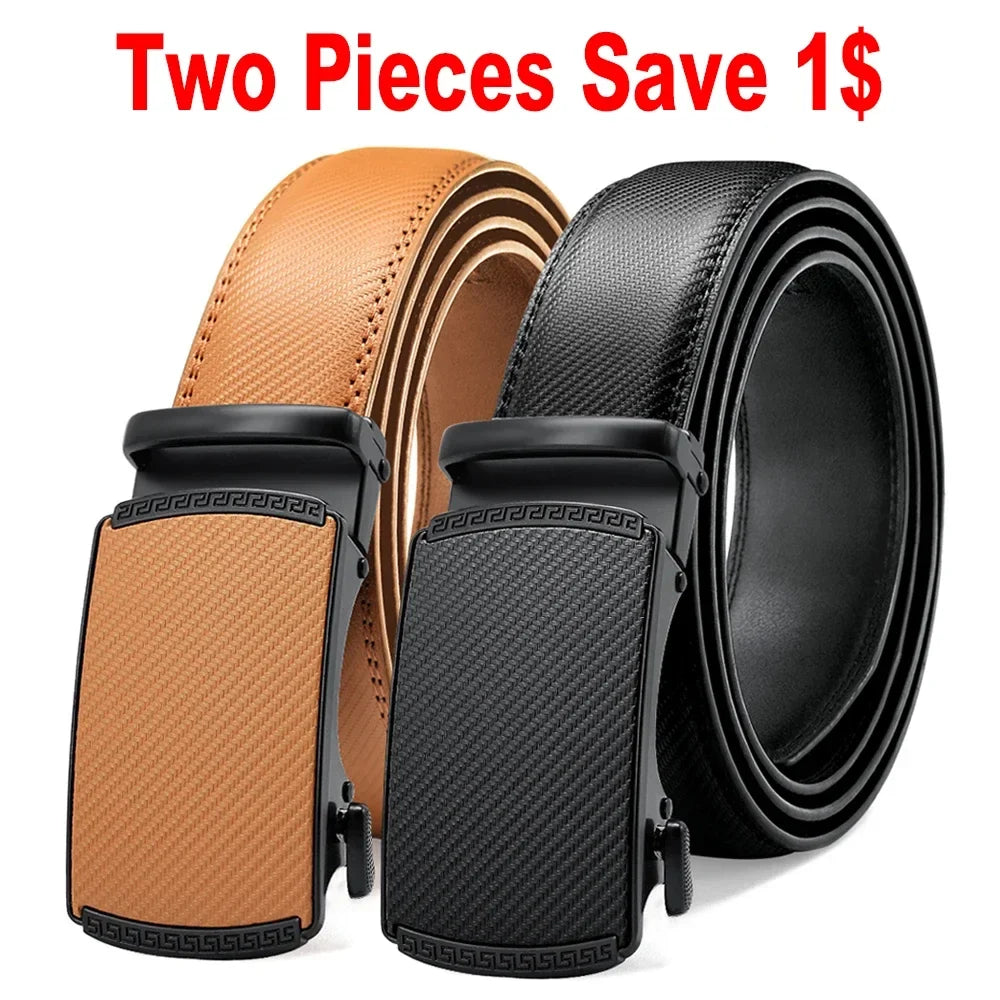Mens Leather Belt Metal Automatic Genuine Leather Belts Leisure Fashion Ratchet Belts for Men Pants Fashion Genuine Leather Belt