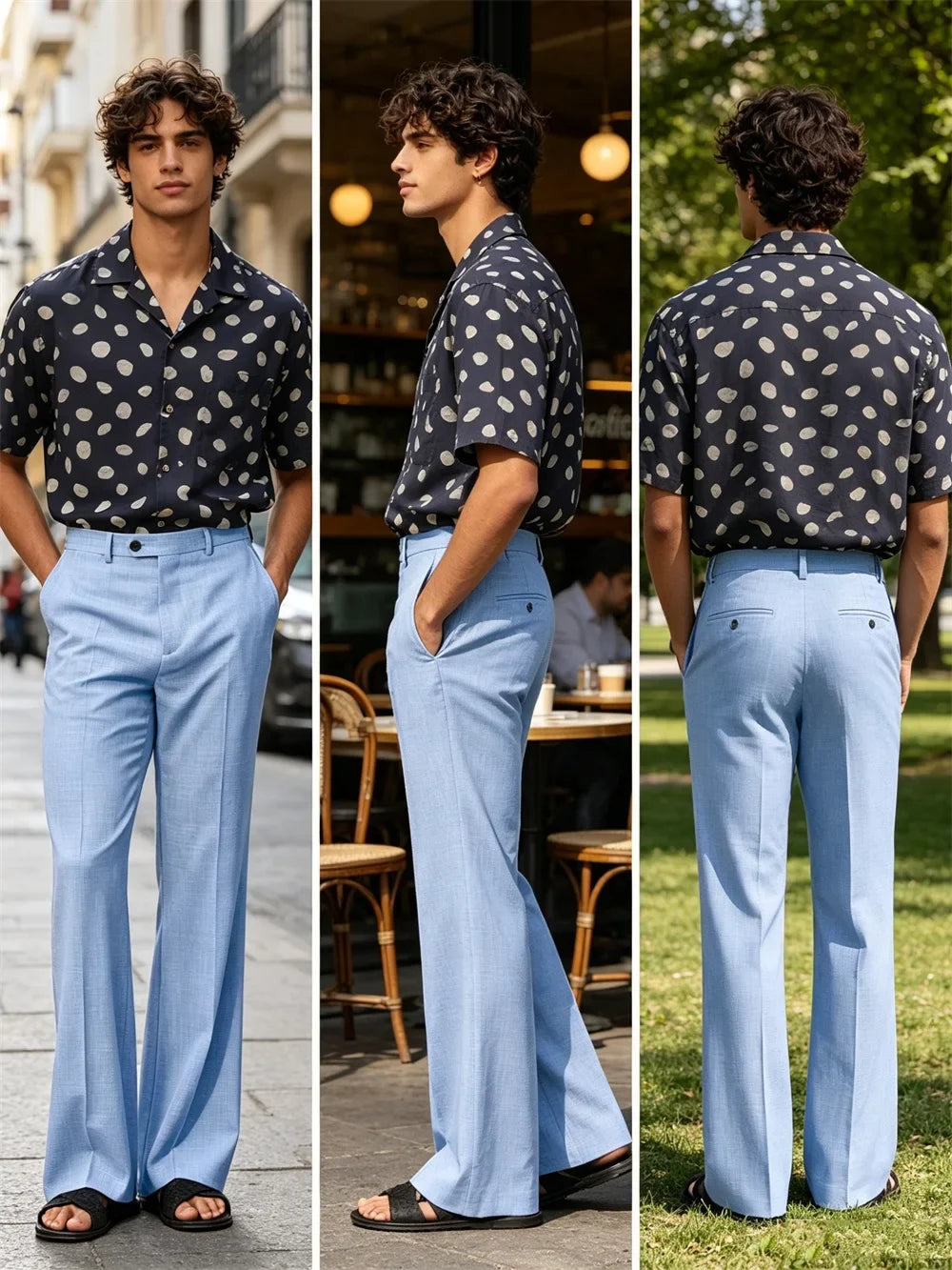 Men's High Waist Flared Pants Linen Blend Slim Fit Bell Bottoms Trousers Lightweight Breathable 70s 60s Disco Vintage Outfits