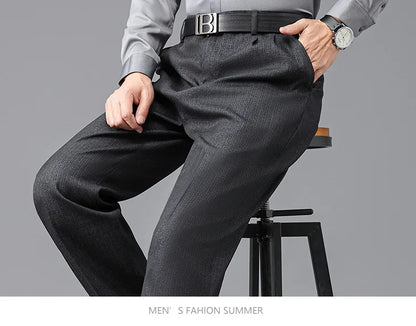 Double Pleated Mens British Pants High Waist Thicken Straight Business Black Formal Clothes For Mens Dress Trousers size 42 44