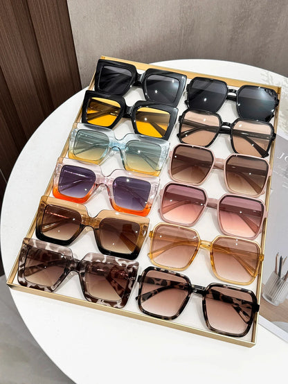 12Pcs Fashionable Oversized Square Frame Glasses Set, Classic Trendy Color Combinations, Stylish Outfits, Daily Life