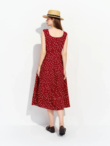 2026 Summer Women's Polka Dot Print Sleeveless Lightweight Dress - French Vintage Charm for Daily and Vacation Wear