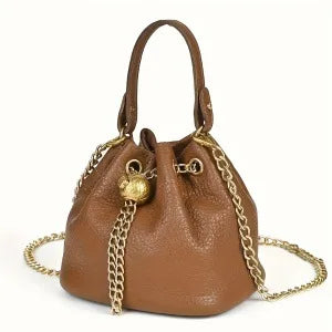 New Vintage Fashion Chain Bag Genuine Leather Multi-Way Bucket Bag for Women Compact Stylish Crossbody Purse