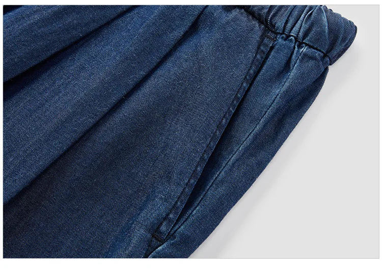 Elastic Waist Denim Pants Women Draped Fit 2025 Summer New Cooling Wide Leg Trousers
