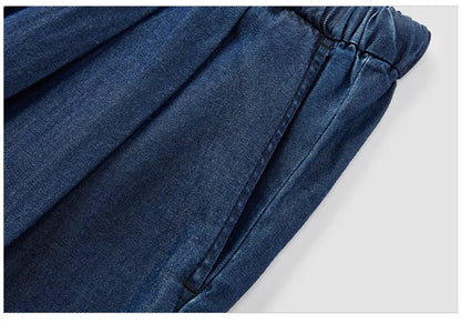Elastic Waist Denim Pants Women Draped Fit 2025 Summer New Cooling Wide Leg Trousers