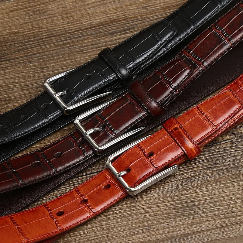 3.5CM Pure Cowhide High Quality Genuine Leather Belts for Men Strap Male Pin Buckle Business Suit West Belt Jeans Cowboy Cintos