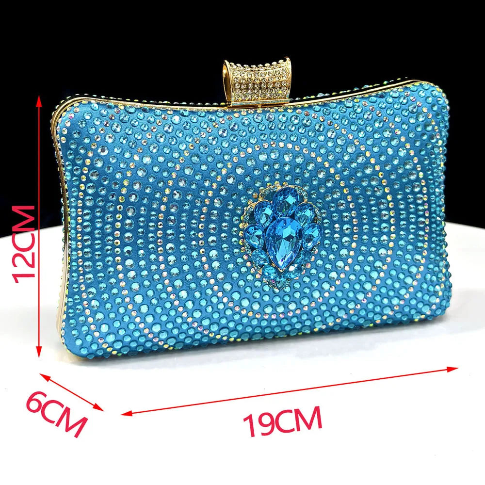 Blue Color Rhinestone Comfortable high heel shoe And Bag Fashion Style Pointed-Toe Shoes For Women Or Commuting Shoes