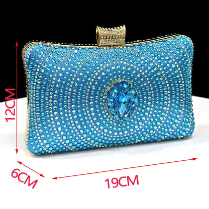 Blue Color Rhinestone Comfortable high heel shoe And Bag Fashion Style Pointed-Toe Shoes For Women Or Commuting Shoes