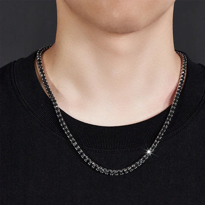 3/4/5/6.5mm Full Black Moissanite Tennis Necklace with GRA 925 Sterling Silver Lab Diamond Hiphop Necklace Jewelry for Men Women