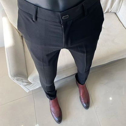 Men Suit Pant 2025 Autumn Solid Elastic Waist Dress Pants Calça Masculina Men Slim Business Office Social Ankle Length Trousers