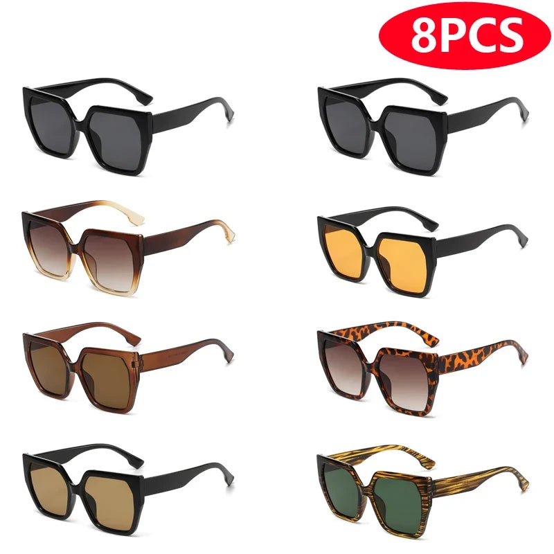 Cycling 8pcs Cateye Sunglasses Sets Women Luxury Minimalist Leopard Pattern Design Retro Polygonal Eyeglasses UV400 Unisex
