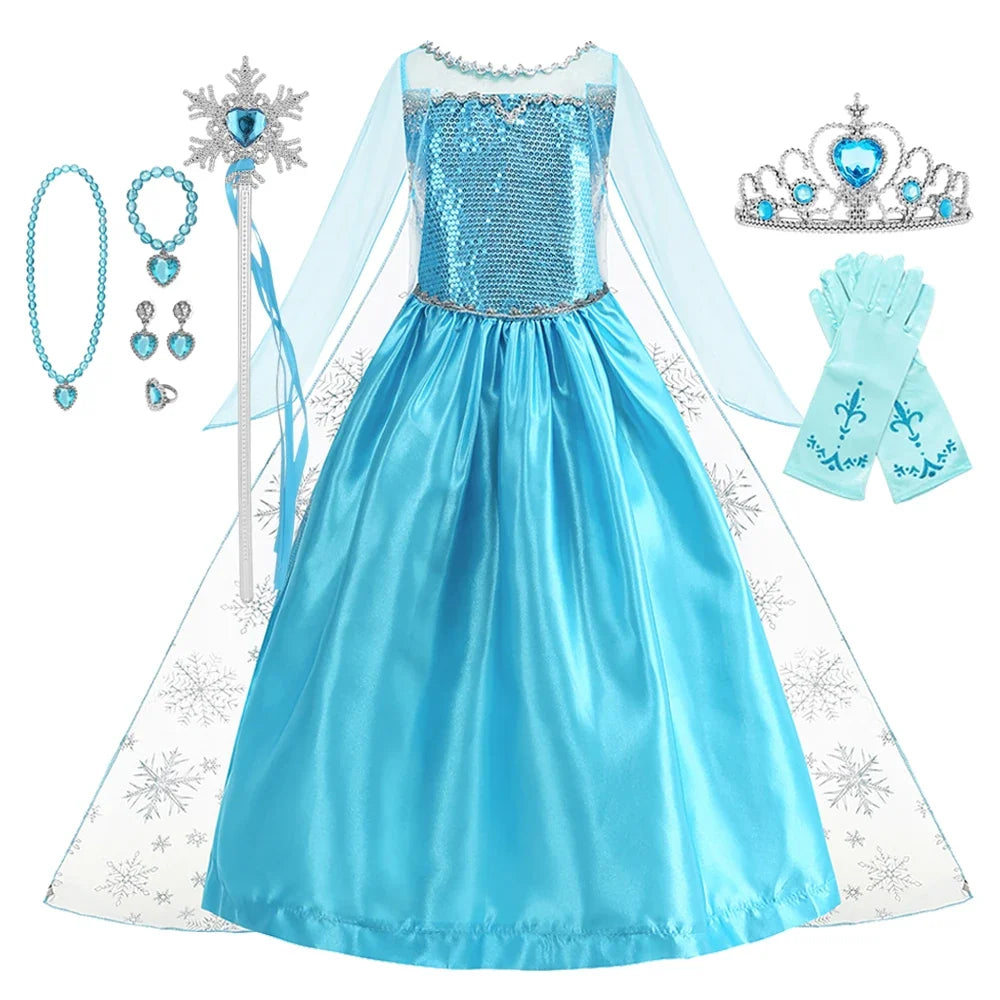 2026 Vestidos Snow Queen Princess Dress Girls Costume Halloween Kids Role-play Carnival Children Birthday Party Dress