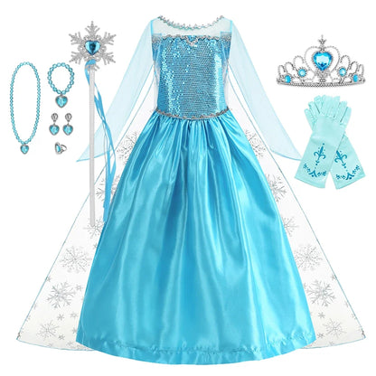 2026 Vestidos Snow Queen Princess Dress Girls Costume Halloween Kids Role-play Carnival Children Birthday Party Dress