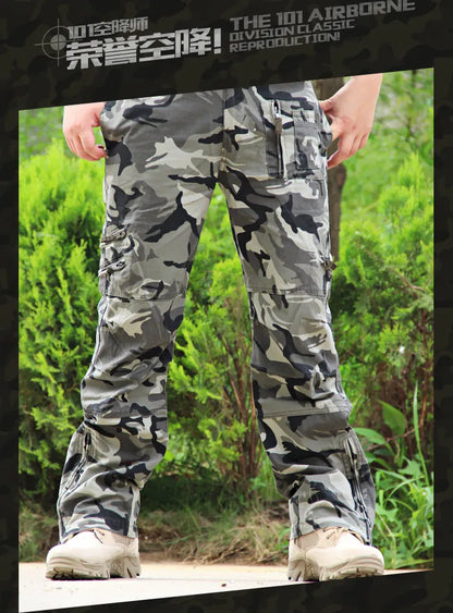 Men's Cargo Pants Outdoors Style Tactical Pants Male Camo Jogger Plus Size Cotton Many Pocket Men Camouflage Black Trousers
