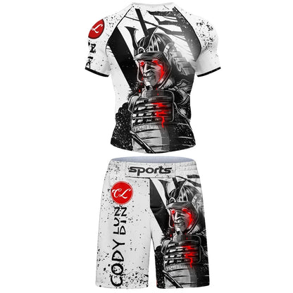 Popular Beach Surf Wear Short Sets For jiu jitsu Bjj No Gi Rashguard+Grappling Shorts Cool Westling stretchy Running Gym Clothes
