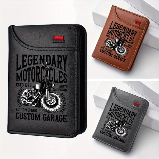 Portefeuille rétro en similicuir pour hommes - Thème moto vintage élégant - Design fin et souple avec plusieurs emplacements pour cartes, professionnel