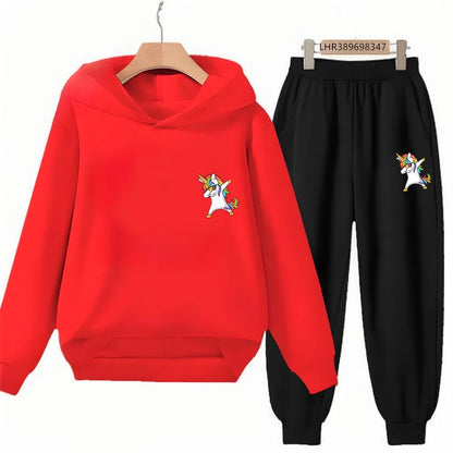 Children Unicorn Hoodie 3-12 Years Boys Girls Red Casual Tops+Pants Sets Long Sleeves Autumn Fashion Kids Clothes