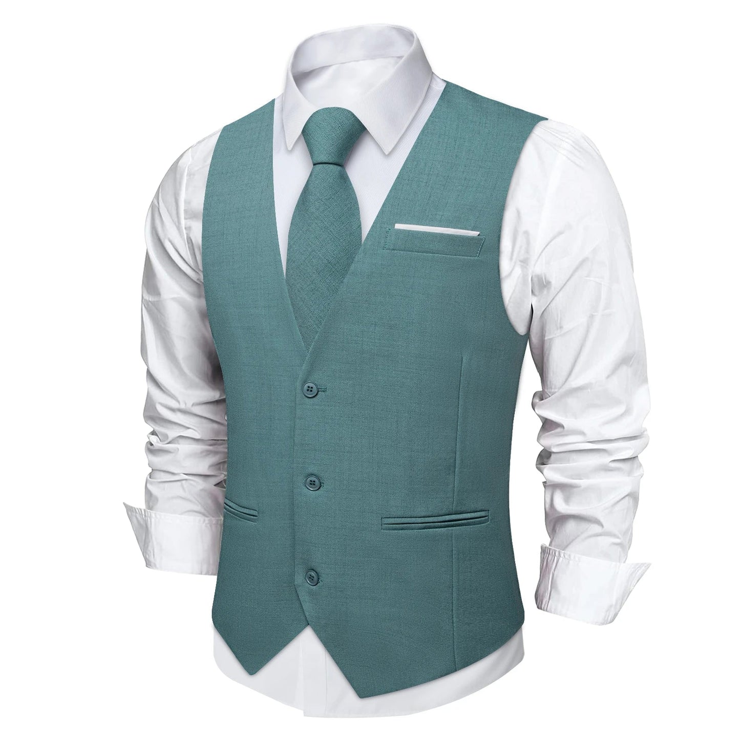 Fashion Men Vest Blue Single Breasted V Neck Solid Waistcoat For Wedding Birthday Party Prom Business Daily Casual Men Suit Vest