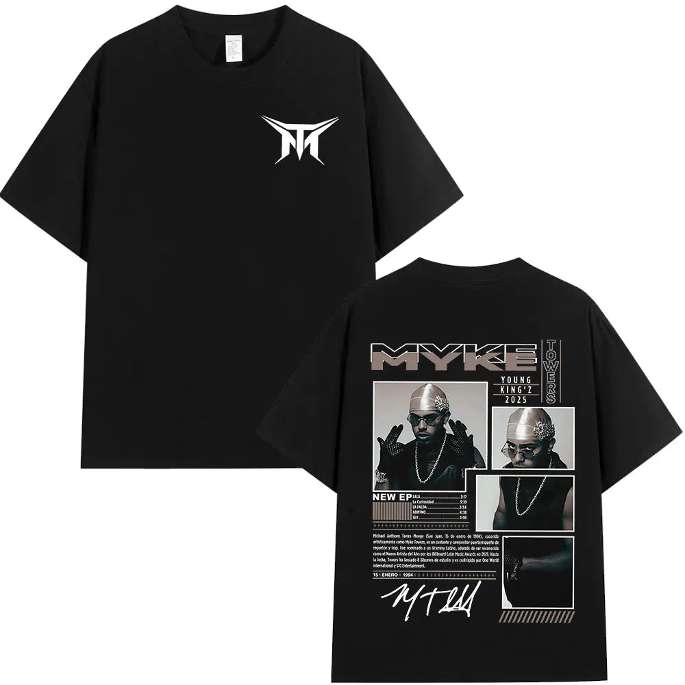 Rapper Myke Towers Graphic T-shirts Men Women Fashion Hip Hop Oversized T Shirt Comfort Cotton Short Sleeve T-shirt Streetwear