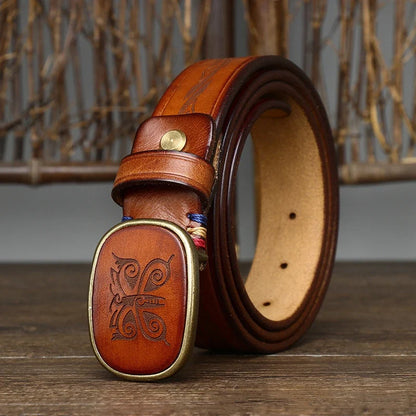 3.5CM Pure Cowhide High Quality Genuine Leather Belts for Men Laser Engraving Strap Male Smooth Buckle Jeans Cowboy Luxury