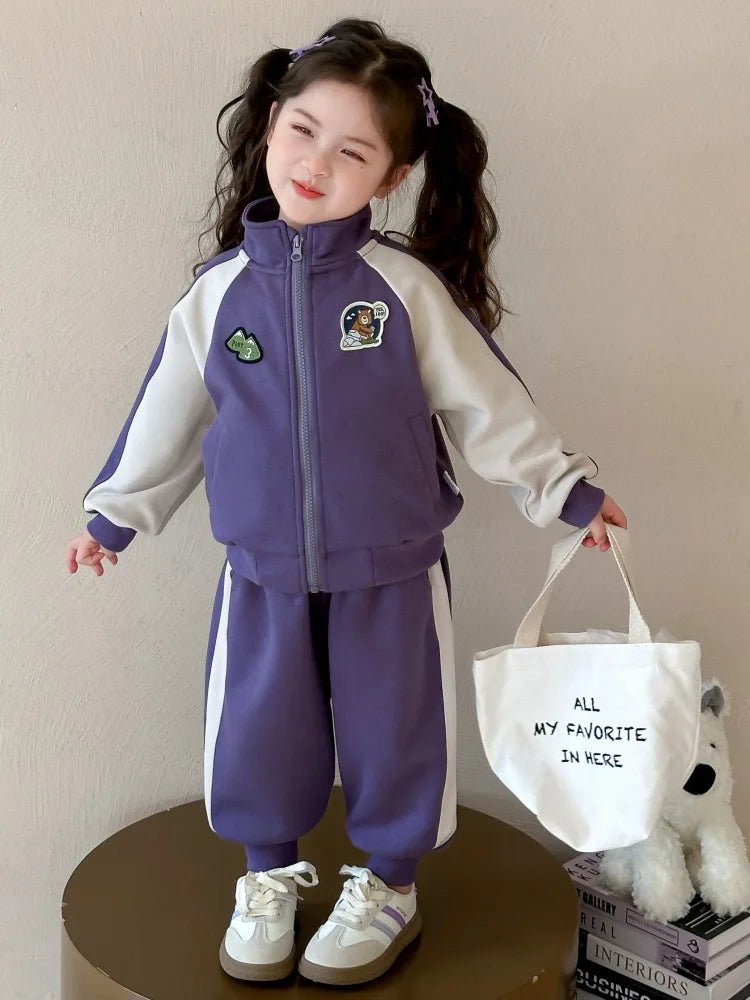 Summer Baby Girls Boys Cotton Leisure Contrast Zip Sweatshirt Jacket+Sweatpant Set School Kid 2PCS Tracksuit Child Outfit 2-12Yr