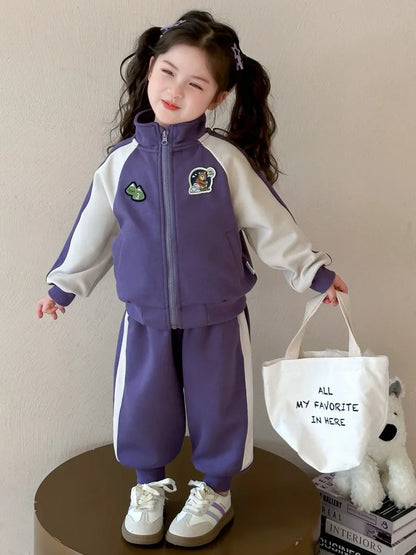 Summer Baby Girls Boys Cotton Leisure Contrast Zip Sweatshirt Jacket+Sweatpant Set School Kid 2PCS Tracksuit Child Outfit 2-12Yr