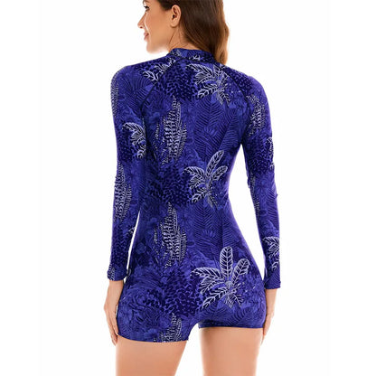 2026 New One Piece Swimsuit Women Floral Long Sleeve Swimwear Zipper Surfing Monokini Push Up Body Suit Beachwear Bathing Suit