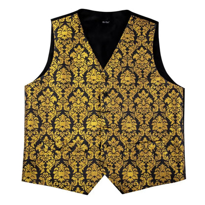 Vest for Men Gold Suit Vest Floral Waistcoat Summer Vest Tuxedo Paisley Tie Set Cufflinks for Wedding Business Hi-Tie WJ-0008