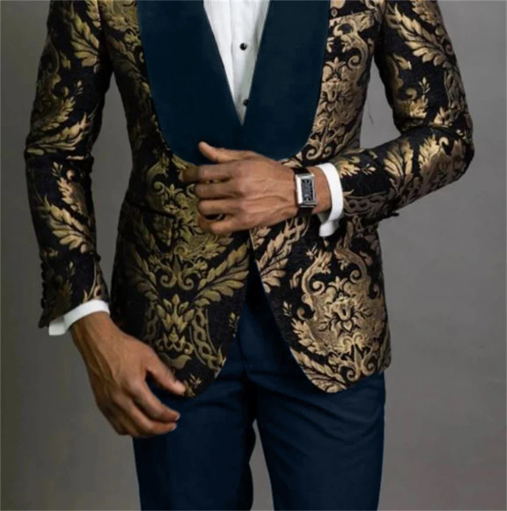 Formal Clothes Boy's Evening Dresses Boys Costume Suit Children Wedding Suit For Boys Navy Blue Floral Blazer Kids Prom Suits