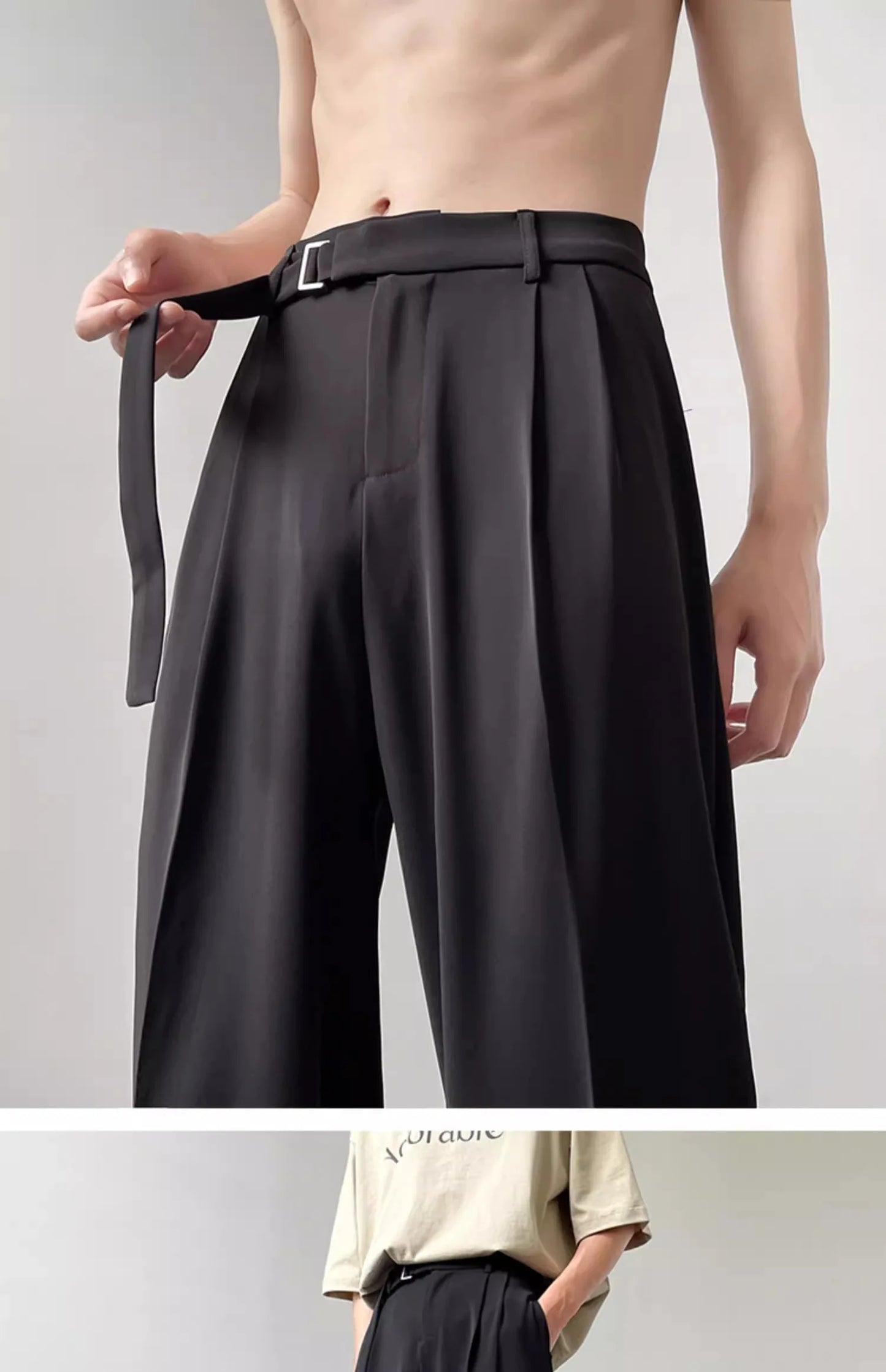 Retro High-end Belt Design Straight-down Trousers Men's Trendy Brand Loose Wide-leg Casual Pants Original Luxury Brands Jeans