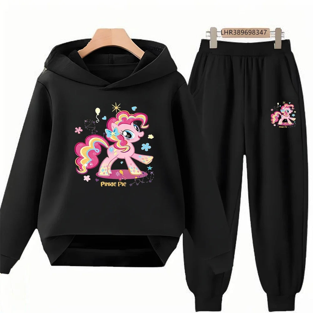 Unicorn Pony Hoodie Kids 3-12 Years Boys Girls Red Casual Tops+Pants Sets Children Long Sleeves Autumn Fashion Clothes