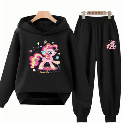 Unicorn Pony Hoodie Kids 3-12 Years Boys Girls Red Casual Tops+Pants Sets Children Long Sleeves Autumn Fashion Clothes