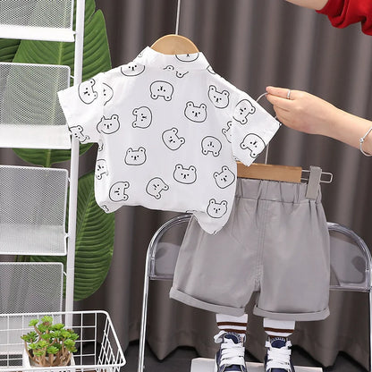 Baby Boy Cotton Summer Outfit Set with Print Bear T-Shirts And Shorts 2Pcs Toddler Tracksuit Infant Fashion Children's Clothing