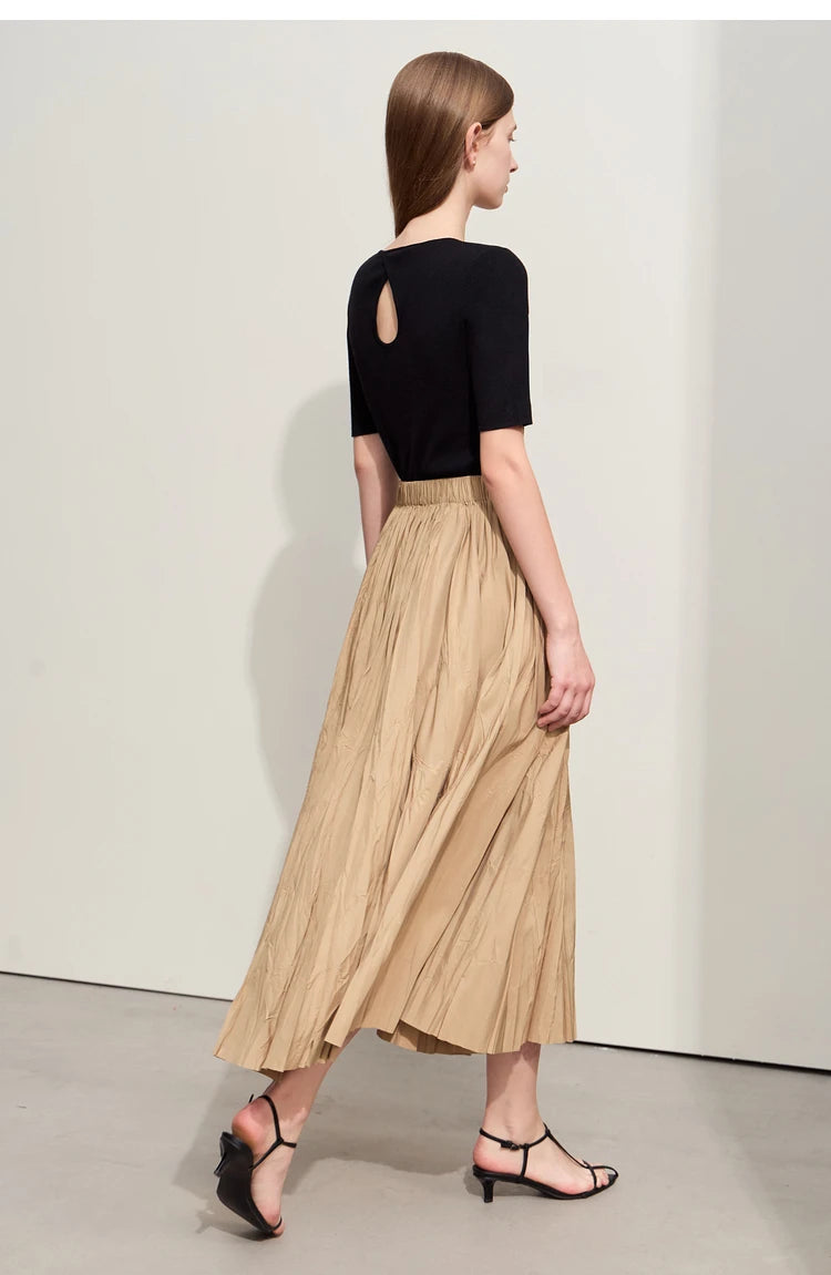 Minimalism Pleated A-Line Skirts Women 2024 Summer New Baiscs Rubber Band Waist Irregular Loose Large Hem Skirt 12442081