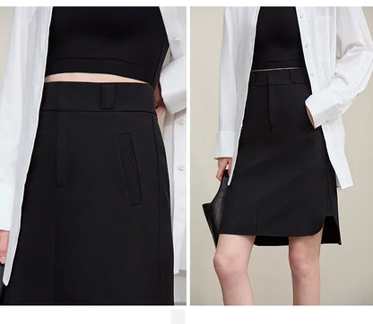 Mid Skirt 2026 Summer New Casual Workwear Style A-Line Skirt Women's solid Versatile Side Slit Women's clothing 12642098