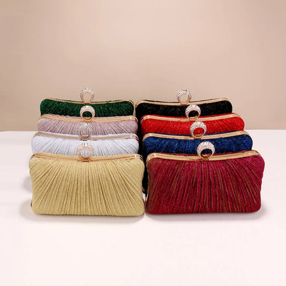 Valentine's Day Evening Bags Finger Ring Diamonds Clutch Ruched Fashion Prom Dinner Handbags With Chain Purse