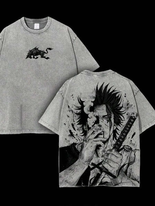 Yami Sukehiro Graphic Tshirt Black Clover Manga Cotton T-shirt For Men Short Sleeve Clothing Oversized Tee Male Washed T Shirt