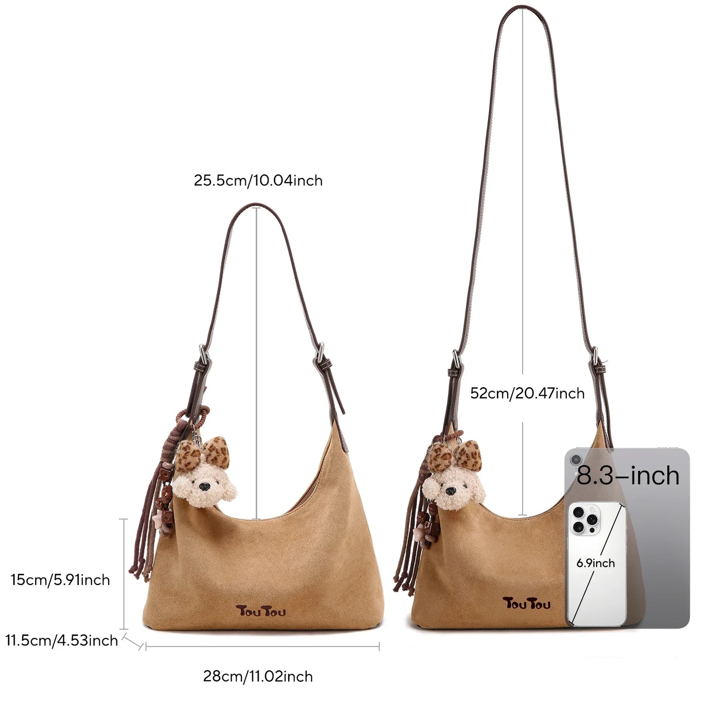 y2k leopard Print Shoulder Bag, Cute Puppy Pendant, Large Capacity Hobo Bag for Women's Casual Commute 3-Way Carry
