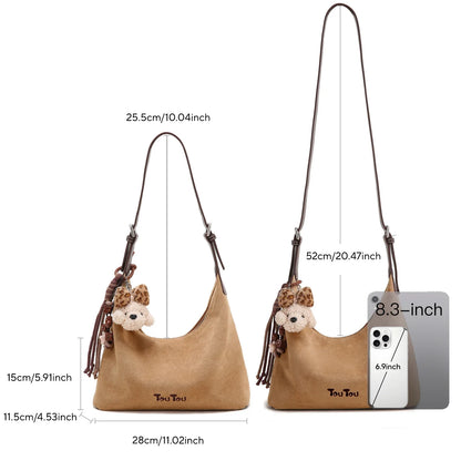 y2k leopard Print Shoulder Bag, Cute Puppy Pendant, Large Capacity Hobo Bag for Women's Casual Commute 3-Way Carry