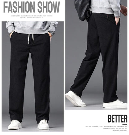 Straight Corduroy Classic Male Pants Khaki Black Gray Baggy Fashion Elastic Waist Trousers Soft Stretchy Casual Men's Clothing
