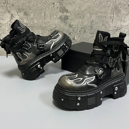 Men's 2024 Winter New Thick-soled Inner Heightening Fashion Fried Street Personality High-top Leather Boots