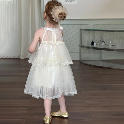 Girls Princess Dress Summer Kids French Sweet Sleeveless Bowknot Tulle Tutu Fluffy Birthday Party Pageant Dresses