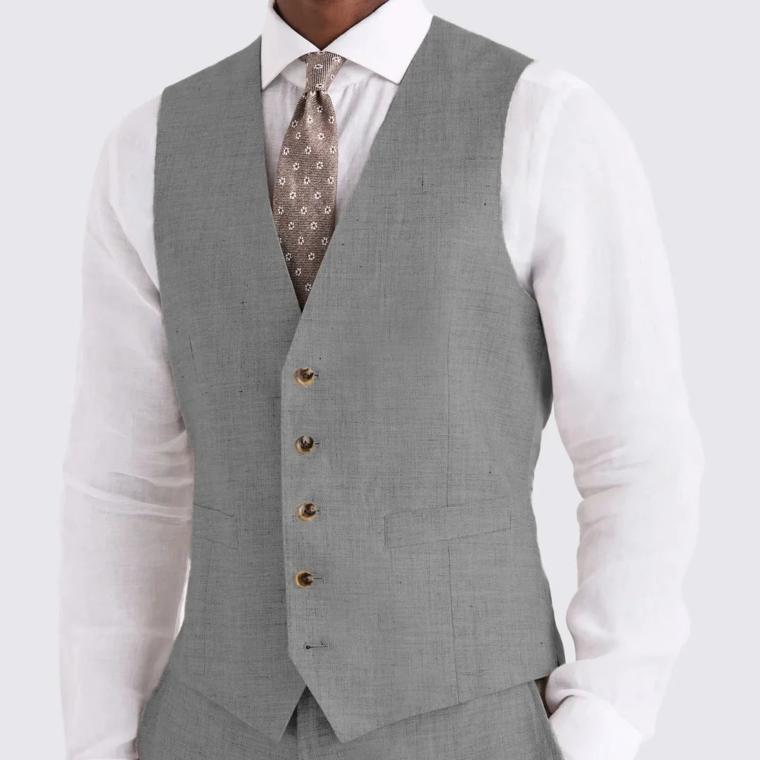 Men Vest Ivory Linen Single Button V Neck Breathable Cool Waistcoat For Business Work Banquet Office Casual Daily Men Suit Vest