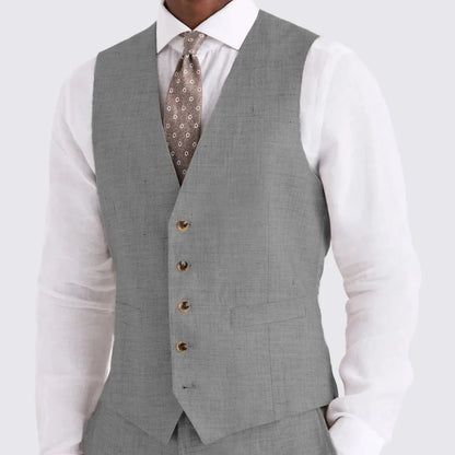 Men Vest Ivory Linen Single Button V Neck Breathable Cool Waistcoat For Business Work Banquet Office Casual Daily Men Suit Vest