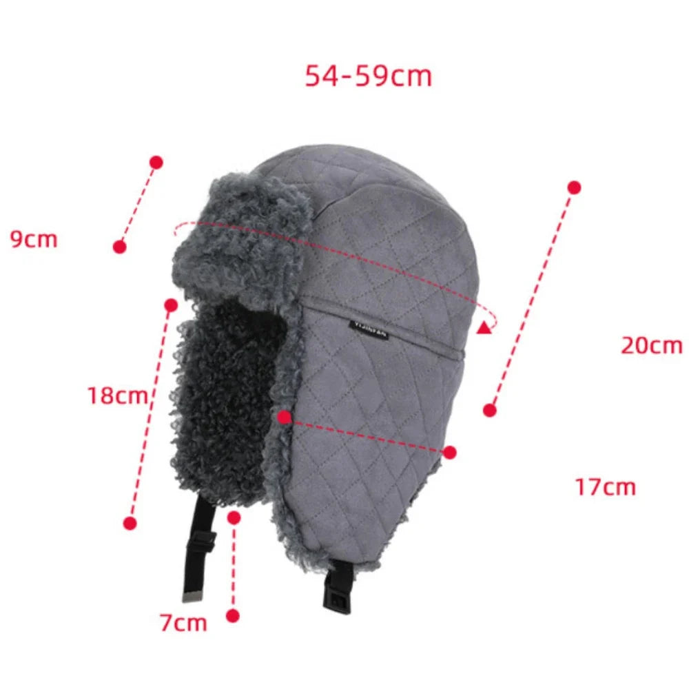 Russian Hat Thick Warm Lamb Fleece Winter Hat for Men Women Windproof Snow Ski Trapper Earflap Cap Male Female Bomber Hat